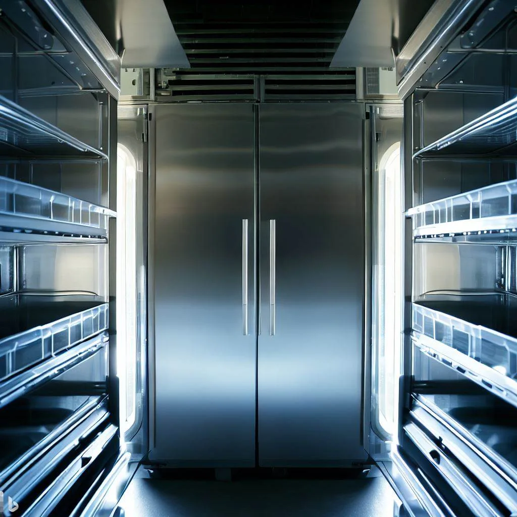 Technician performing preventive maintenance on commercial walk-in cooler in restaurant kitchen