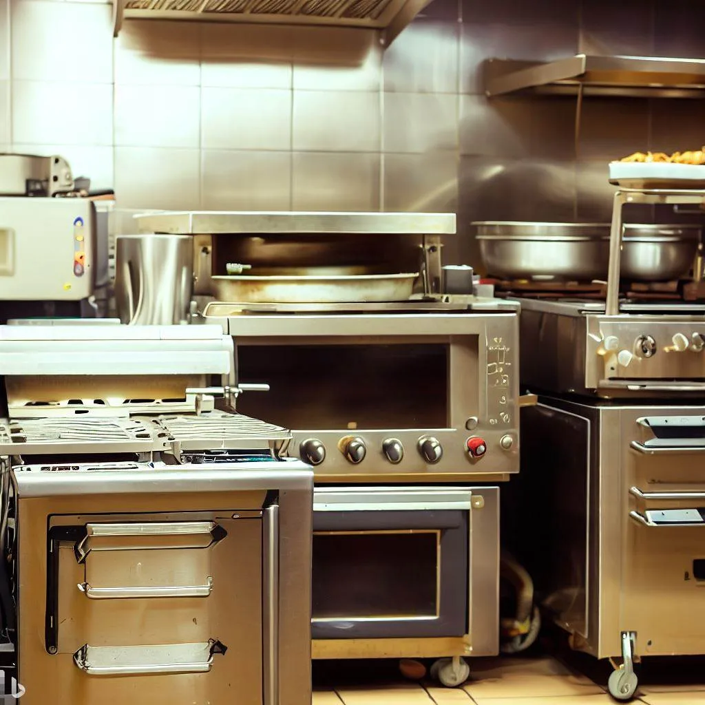 Restaurant hot line with fryers and charbroiler showing grease accumulation requiring cleaning
