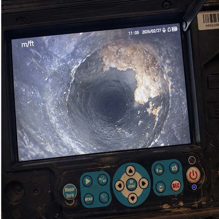The same line jetted clear, pipe wall visible down the run