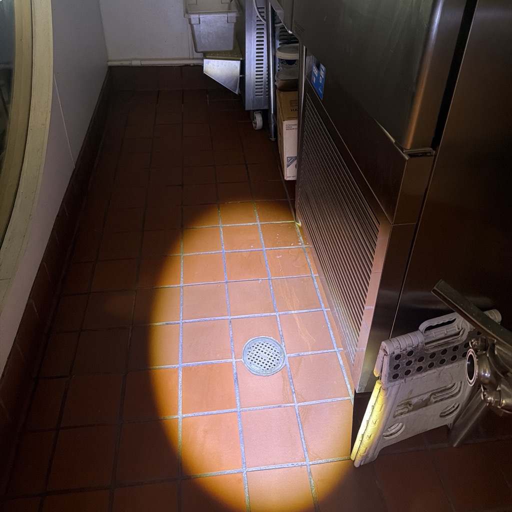 The kitchen floor drain running clear after preventive jetting